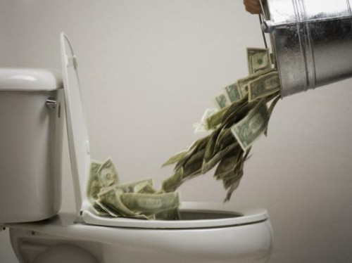 Toilet with cash in it