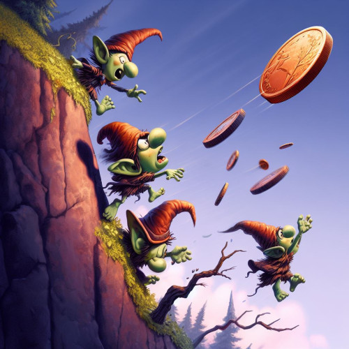 Jews chasing coin falling over cliff